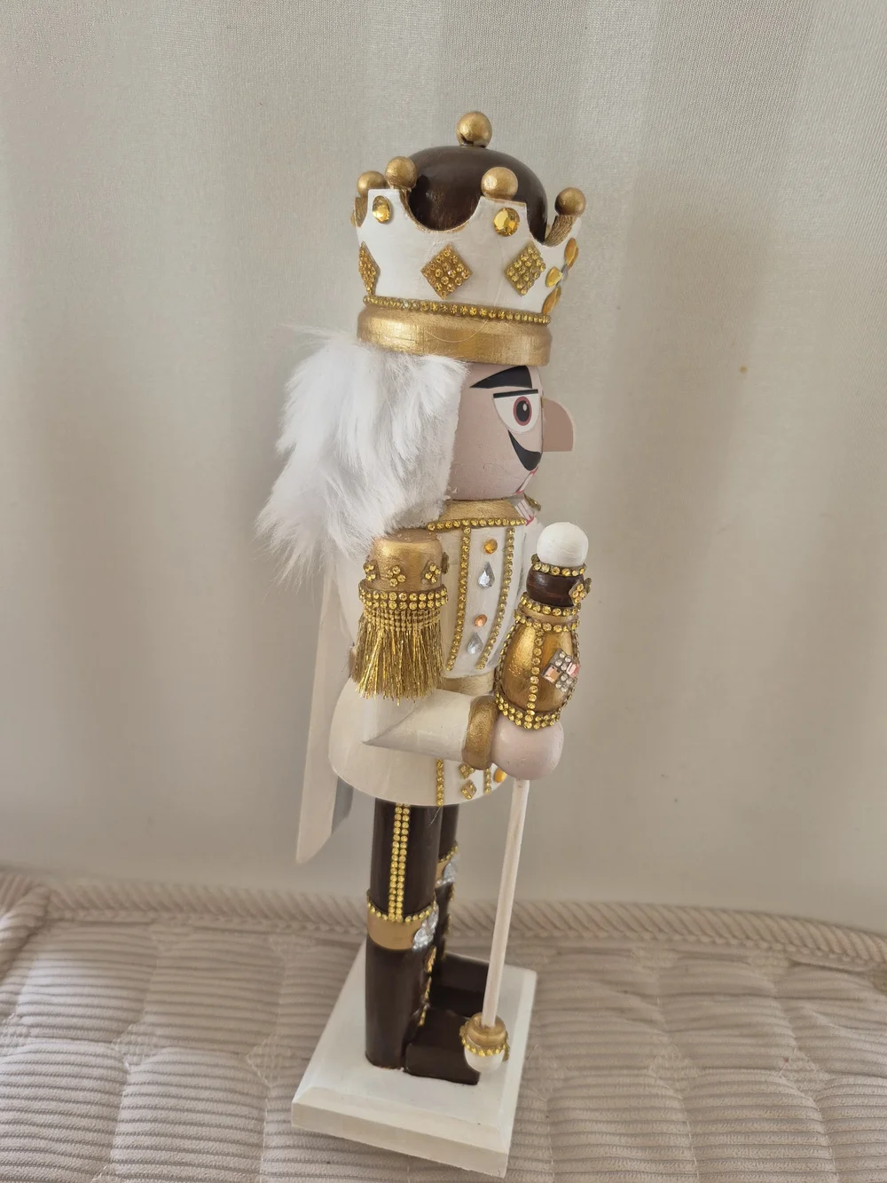 Premium Gold White and BrownNutcracker King Figurine - Decorative Holiday Accent